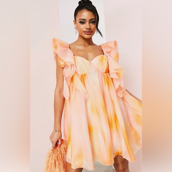 ASOS Dresses & Skirts - ASOS Luxe ruffle shoulder cupped babydoll mini dress in multi - size 12